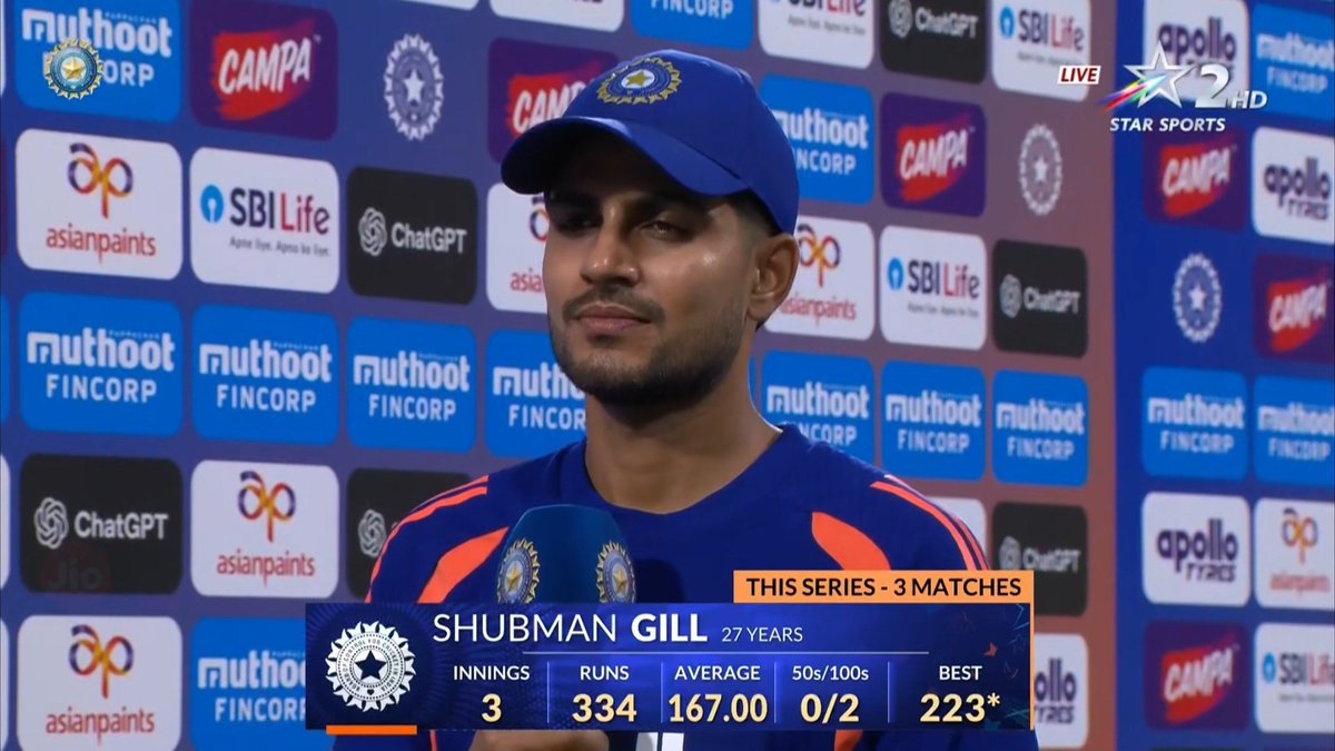 AhmedGT_'s tweet photo. Most runs scored in a three match ODI series for india:

360 - Shubman Gill,
334 - Shubman Gill* https://t.co/4K5AB79pdl