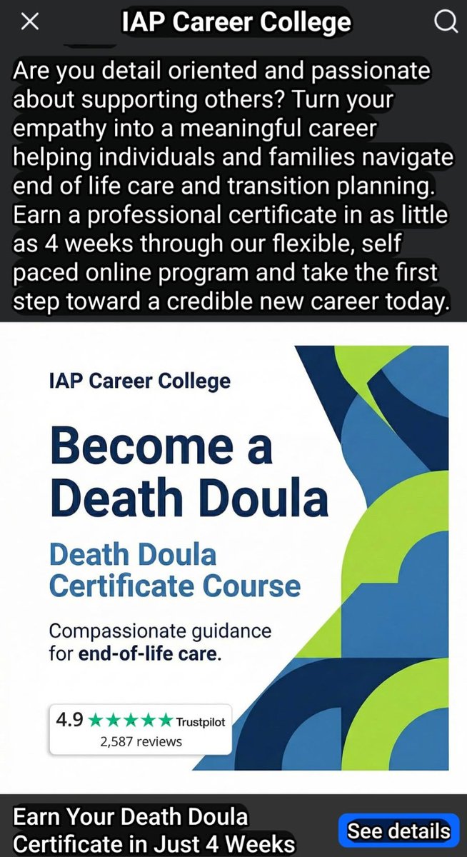 therealmrbench's tweet photo. Need an extra job in Canada.
Become a DEATH DOULA.

You read that correct.  There are so many people dying now in Canada (?? MAID) that you can go to school to be a 
Dealth Doula

Only a 4 week course. https://t.co/8LPJR8Jr4O
