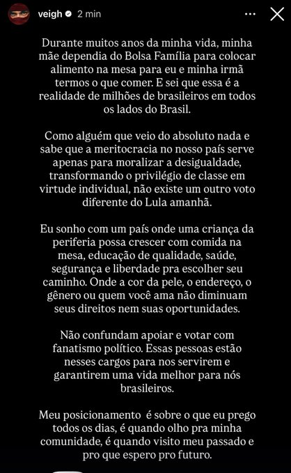 forumbunklr's tweet photo. MAIS UM: O trapper Veigh também manifestou seu apoio ao Presidente Lula nas eleições de amanhã. https://t.co/jzmzViwHEk