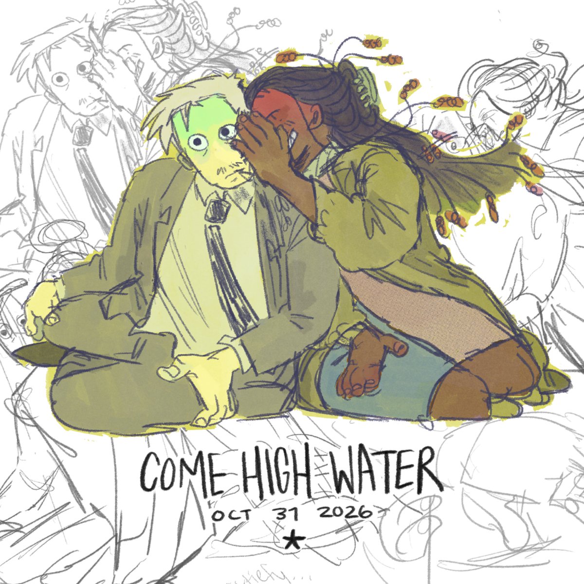 spooksier's tweet photo. i usually never share original stuff on here but i’ve got a brand new comic coming out on halloween 

it’s called come high water, it’s 102pgs, and it’s about possession, scamming, and the dangers of checking your spam folder 

and you should read it https://t.co/nIqKLV985R