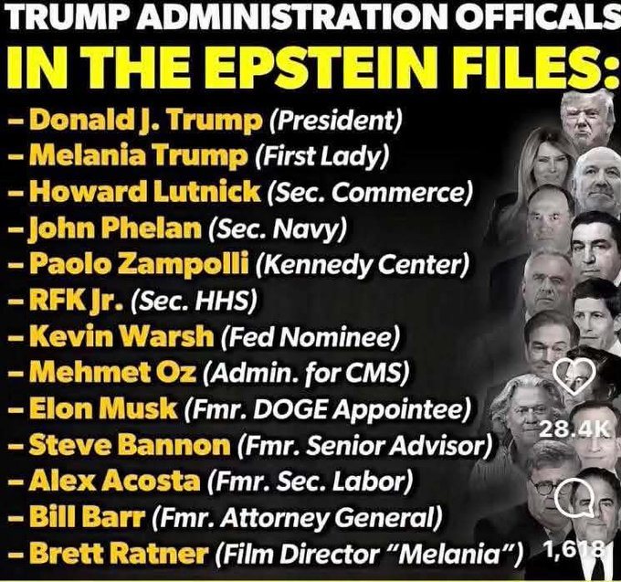 Damaan4u33's tweet photo. Almost everyone associated with the Trump administration has their name in the Epstein files.
 
That's the main reason why they are afraid that they'll be prosecuted if they lose the midterms.

Don't let them off the hook; vote blue! 🌊⚖️🗳️🇺🇸 https://t.co/iwf2OZy9lq
