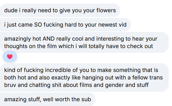 WetPupPippin's tweet photo. I got this amazing feedback from a subscriber about the full version of this video -- what a testi-moan-ial! This is exactly the vibe I was shooting for; tbh I was doing my best impression of Kill James Bond (iykyk!). It makes me so happy when y'all enjoy what I put out. https://t.co/qCUKcrhsFY