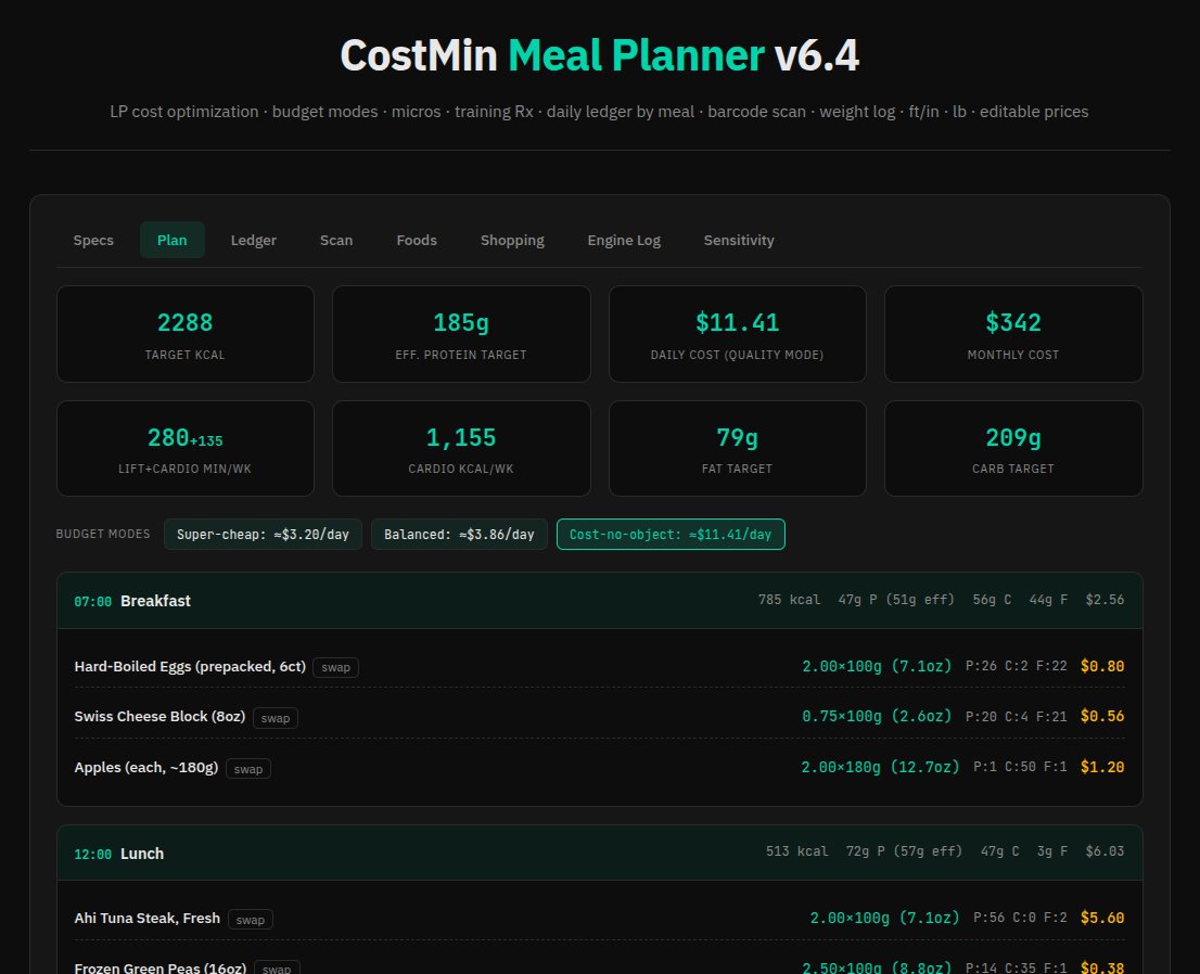 TheNakamotoLite's tweet photo. CostMin just leveled up.

Expanded food DB (150+ items), one-tap copy of yesterday’s breakfast (or whole day), and smarter meal assembly that actually builds real plates instead of random pantry piles.

LP cost optimization + daily ledger + barcode scan still free. link in bio https://t.co/qhZfeXcLOU
