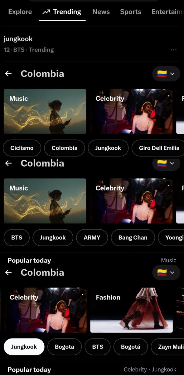 Yasminjk132487's tweet photo. After BTS's concert in Colombia on the first day, Jungkook topped international trends in 42 countries around the world, and he is the highest and most topped member and solo artist after concert😭🔥: https://t.co/d3G5oYz9yC