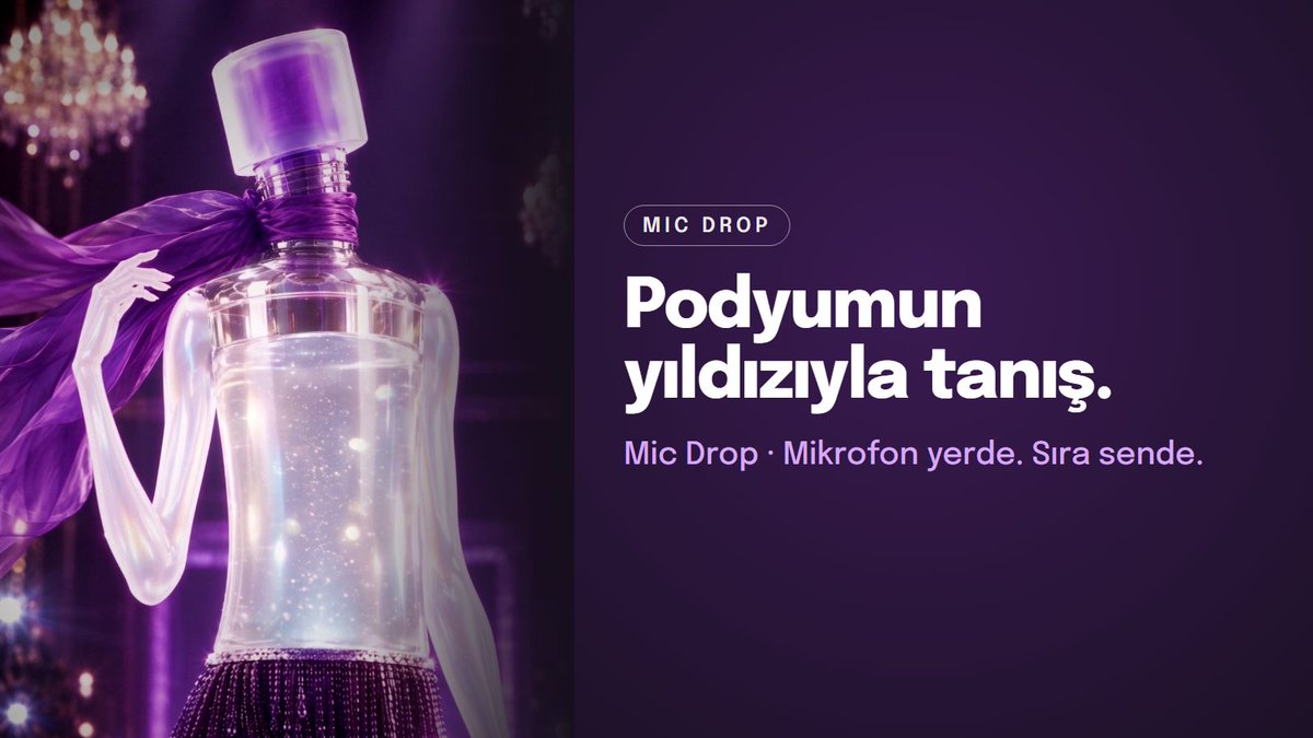 Shevectr's tweet photo. Podyumun yıldızıyla tanış: Mic Drop 🎤 
Mikrofon yerde, sıra sende 💜 

(Görsel yapay zekâ ile üretilmiştir.) 
#shevec #micdrop https://t.co/QAZsHKXyCE