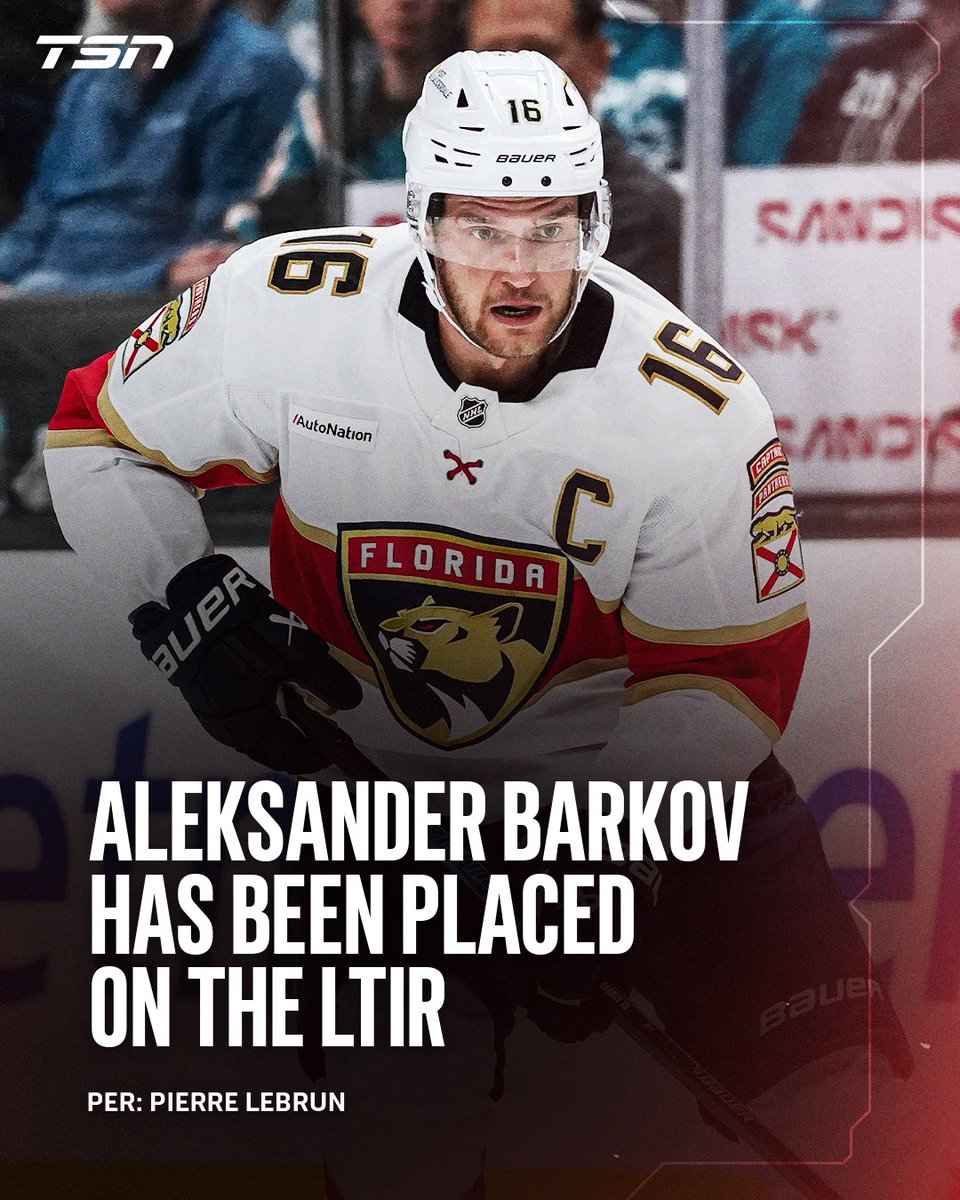 TSN_Sports's tweet photo. Barkov hits the long-term injured reserve with a left leg injury, just two games into the 2026-27 season, @PierreVLeBrun confirms. 

The Panthers' captain missed the entirety of the 2025-26 season recovering from ACL and MCL surgery. https://t.co/ONGK3yOaer