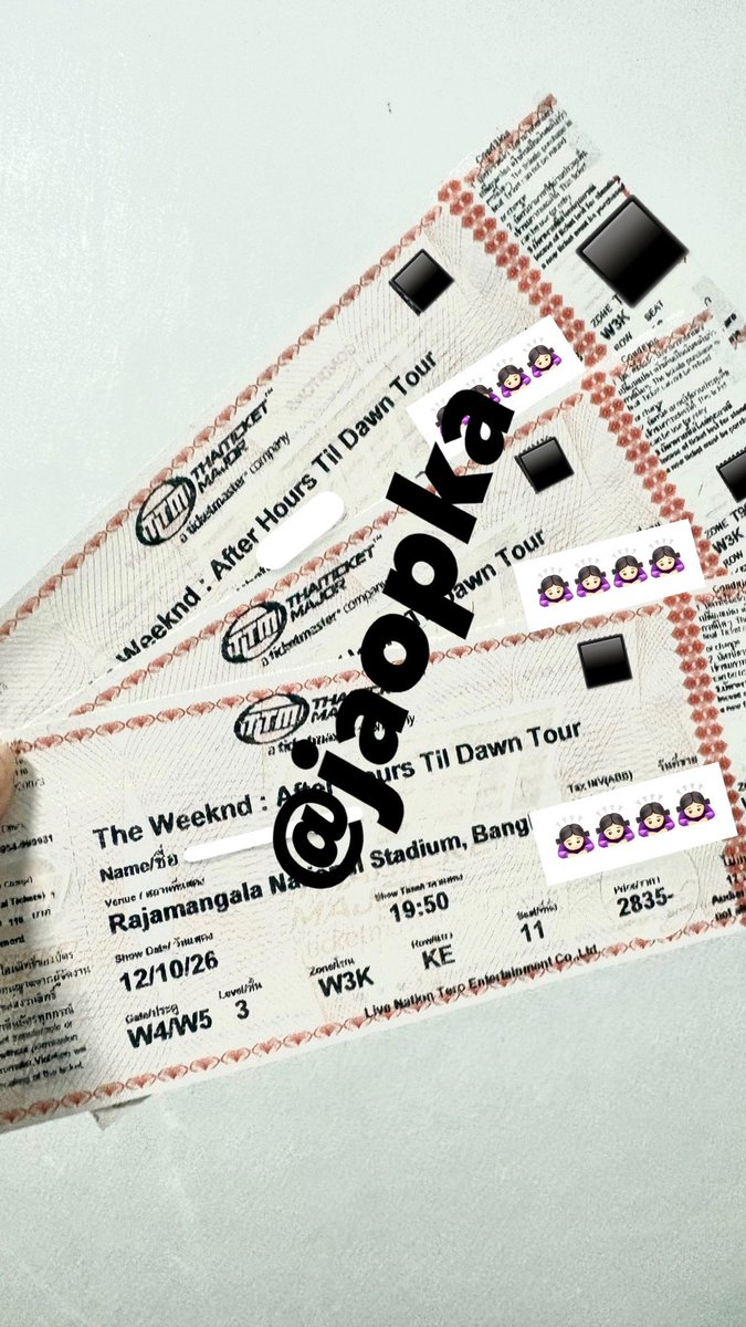 jaopka's tweet photo. ขายบัตรโซน W3K  รอบวันที่ 12 / 10 
ที่นั่ง KE09,10,11 ติดกัน
ราคา 2800 วิดีโอคอลดูบัตรได้ค้าบ 

#TheWeekndLiveInBangkok 
#AfterHoursTilDawnTourBKK https://t.co/LirFfMJvPI
