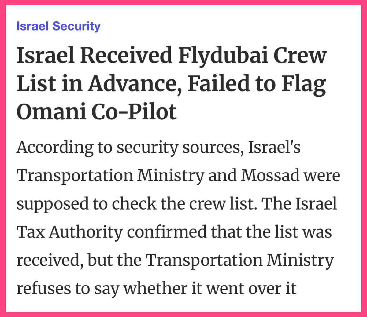 SabbySabs2's tweet photo. Israel received FlyDubai crew list PRIOR to the flight! Worse false flag ever! https://t.co/lbrC4aIkb0