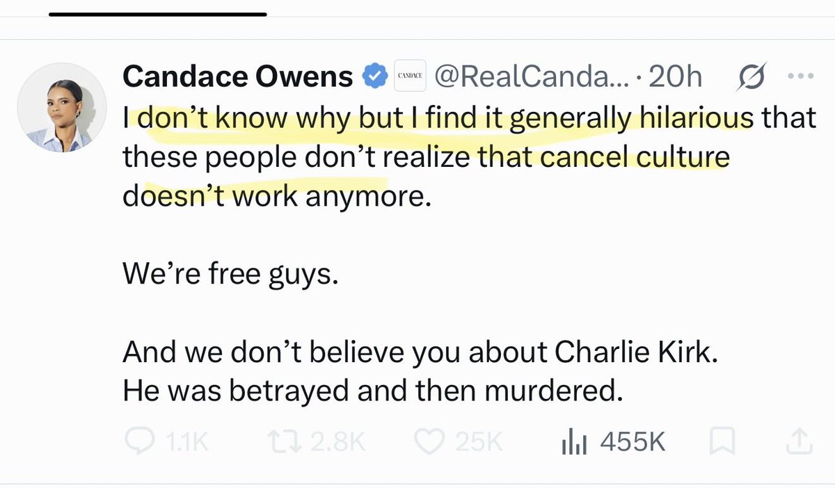 RavenGrace0613's tweet photo. Candace - 

12/25 - Candace making a personal plea on X that the donors take back their money and stop donating to TPUSA!  Cancel them and shut down them down!!  A few times this year on her podcasts she’s said the same. 

10/26 - Candace saying how dare you!  All these Zionists, genocidal, sex crazed maniacs, mass murdering kids trying to cancel me!! The Cancel Culture doesn’t work anymore!!  Man she went off the edge of the cliff here.  😂😂😂

She’s so funny.  It’s ok if TPUSA is canceled but how dare you contact her sponsors!  

How dare you!!! The Audacity that you’d contact my sponsors!!