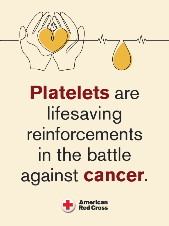 RedCrossNW's tweet photo. Platelets are cell fragments in your blood that help form clots and stop bleeding. Someone needs platelets every 15 seconds, but there aren't enough donors. That's where you come in! Learn how you can help patients with cancer this week: https://t.co/NpOm2Xga2h https://t.co/dZUtl3HcNY