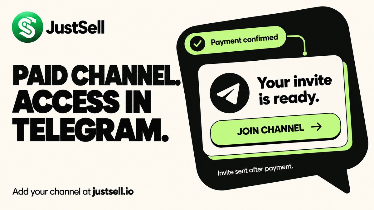 justsellio's tweet photo. Paid channel access, handled in Telegram.

JustSell sends the invite after payment.

Add your channel at https://t.co/VzL0Ngdof1. https://t.co/flhbPjk0qc