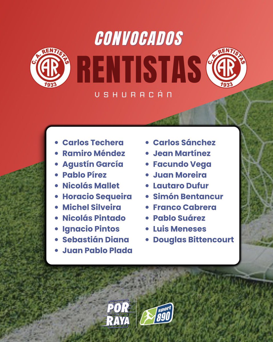 PorLaRaya890's tweet photo. ⚽️Estos son los convocados de #Rentistas y #Huracán para el partido por la fecha 21 de la Fase Regular
📲Seguí el minuto a minuto en las redes sociales de #XLR https://t.co/Fz6pEeEsBh