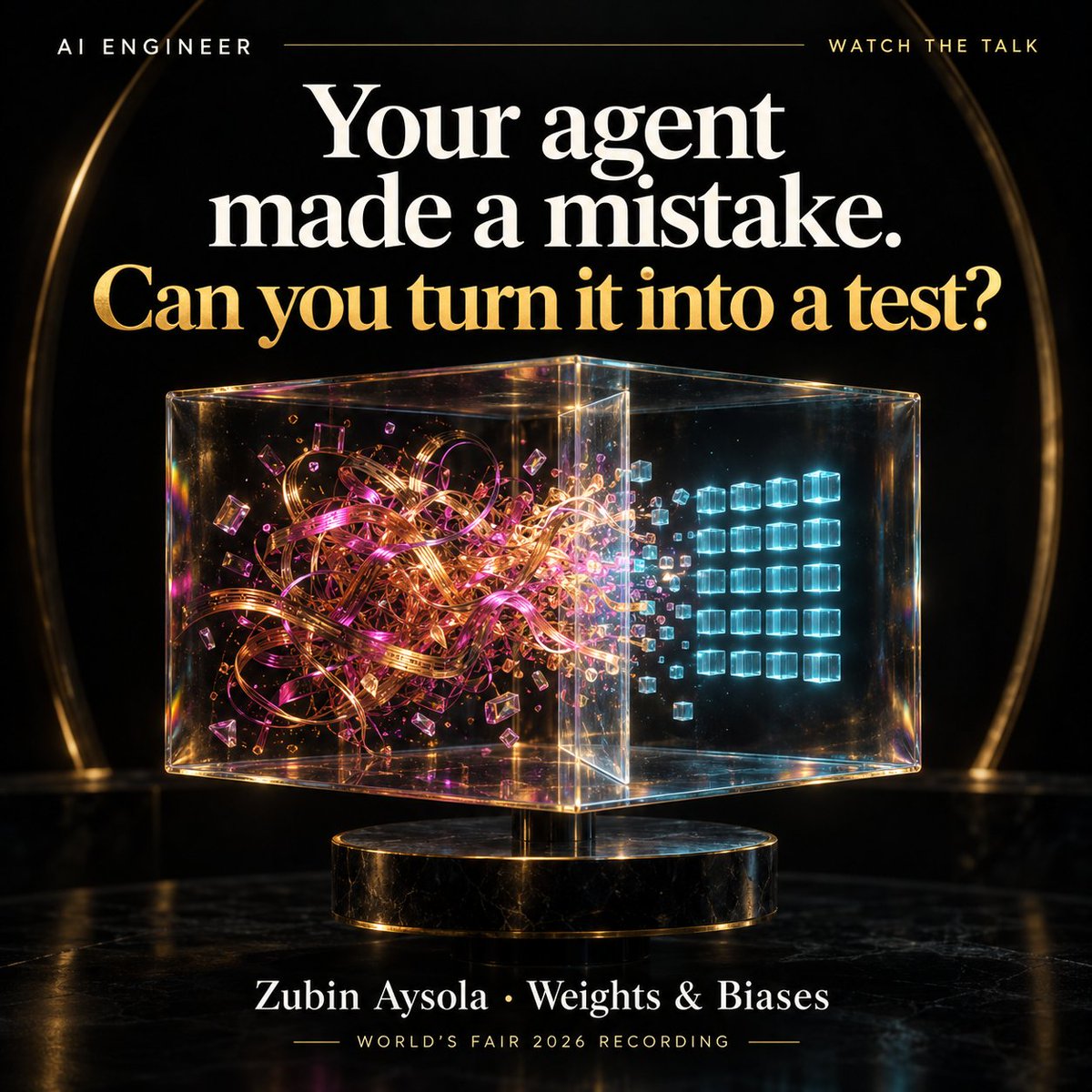 Your agent made a mistake. Can you turn it into a test?

Zubin Aysola (@wandb) turns an ARIA product...