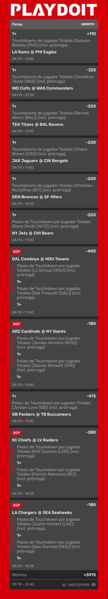zapicks_'s tweet photo. Zapick - Early Games  Week 4

TD Parlay

#zapicks
#NFLBetting 
#NFLBet https://t.co/qEXPTzxvoO