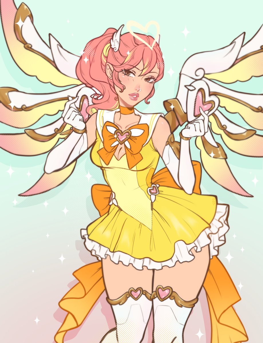 coyfaee's tweet photo. day 3 of overwatch drawtober! :3 overwatch hero! 
ofc had to draw mercy in her dokiwatch skin!

#OWtober #OverwatchFanart #owart #owfanartdrawtober  list created by @/rxsselin 🩵 https://t.co/EFzt0pc6WF