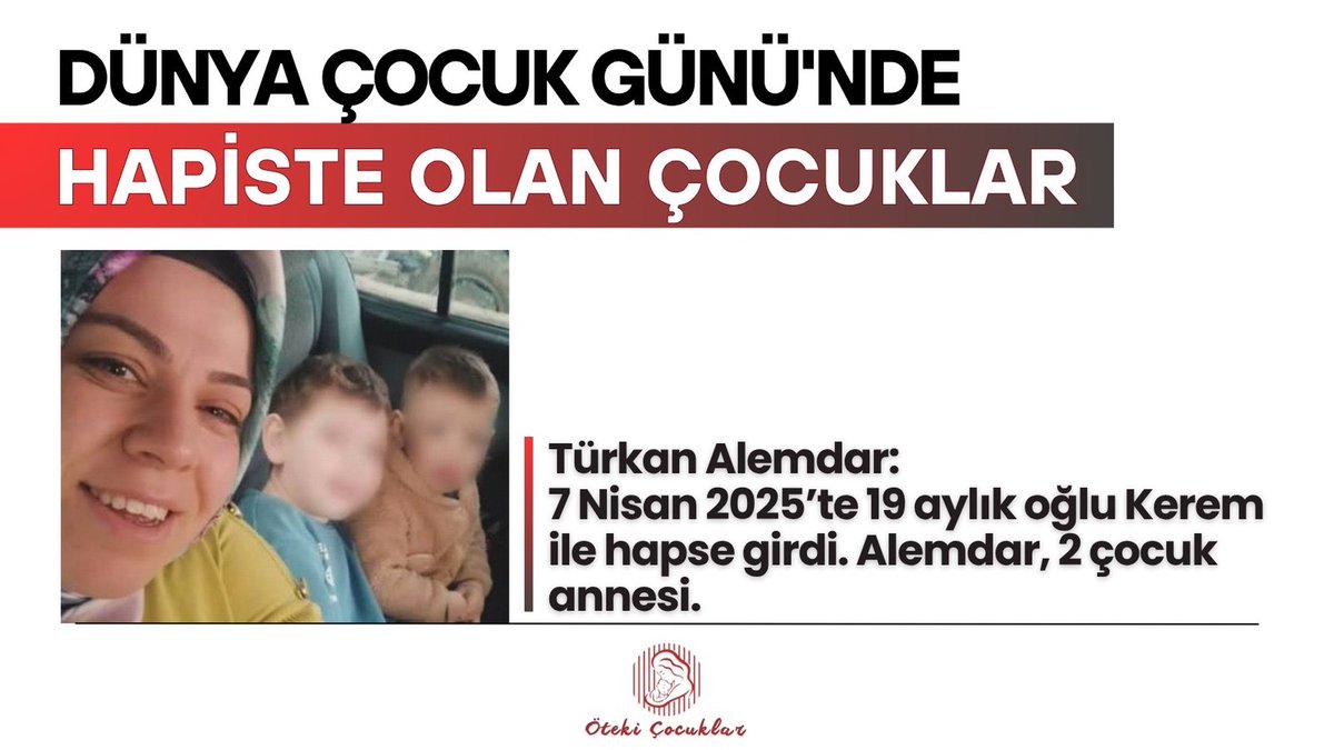 enisicelis's tweet photo. Dünya Çocuk Günü'nde 19 aylık Kerem annesi Türkan Alemdar ile hapse girdi. Saime ise 18 aylıkken girdiği hapisten 4,5 yıl sonra çıktı, ama anne babası Yasemin ve Kasım Melizci hâlâ içerde. Bu çocuklar sadece öteki değil, BuMemleketin Çocukları. Seslerini duyuyor musunuz? https://t.co/7m9YLFcSaT