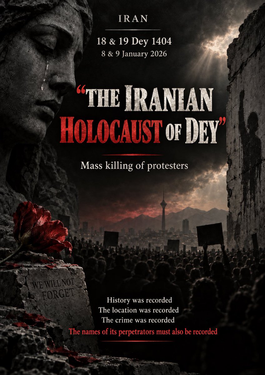 SaeedJamali1's tweet photo. 18–19 Dey 1404.

What I call the “Iranian Holocaust of Dey” must never be erased from history.

The date must be recorded.
The crime must be recorded.
The perpetrators must be remembered.

Never forget. Never erase. https://t.co/AI9tvJmhA1