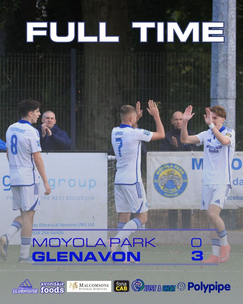 Glenavon_FC's tweet photo. FULLTIME: Moyola Park 0-3 Glenavon 

Goals from Johnson, Waide and McMullan see Glenavon win comfortably on the road.

Solid at the back, efficient up front.

Sets up a big game next week

#BoyleSportsChamp

#BeJustAndFearNot
#WeAreMourneview
#ToSeeTheMourneviewAces https://t.co/xc6ijRdy5o