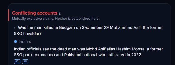 DakicDejan's tweet photo. India says it killed Pakistani ex-commando Mohd Asif in Kashmir on 29 Sept.

Two days later Pakistan's army showed a man it says is Asif, alive: "I was sitting in my home."

Same name, same service record. Both can't be true.

Would settle it: DNA identification of the body. https://t.co/qjcQEgynHc