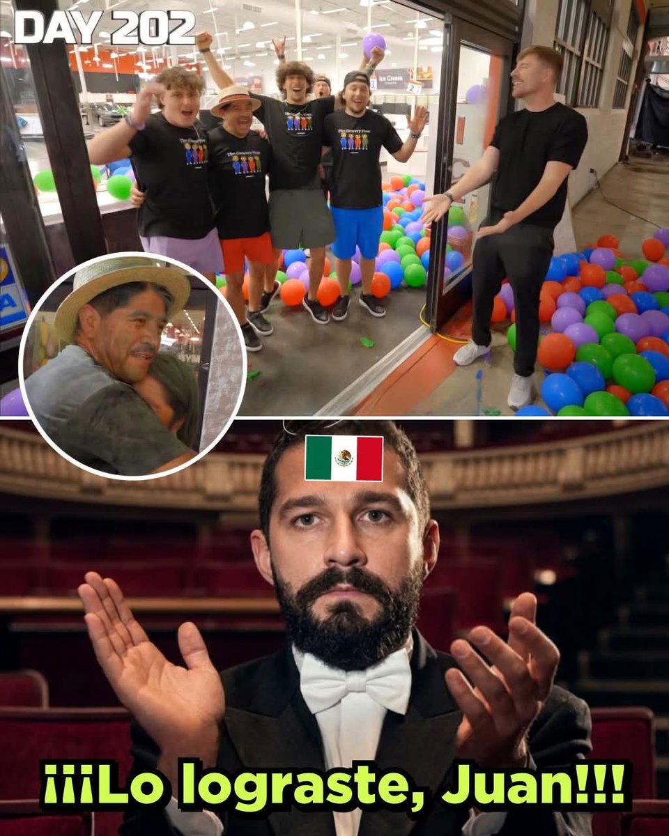 En_jupiter_'s tweet photo. SEÑORAS Y SEÑORES, ¡¡¡JUAN LO HA LOGRADO!!! 🇲🇽🔥

Juan oficialmente GANÓ la dinámica extrema de Mr Beast 🇺🇲 el mexicano se metió a un supermercado por más de 200 días, y al final ganó un premio de casi $1.000.000 de dólares

Juan demostró que los mexicanos están listos para superar cualquier reto que se presente y más si es por nuestros seres queridos