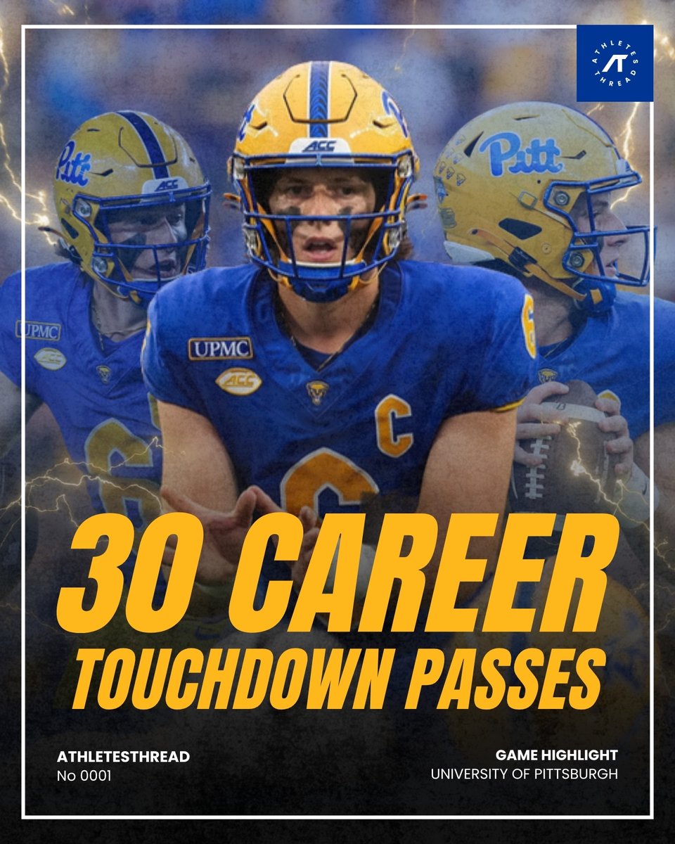 PantherThreads's tweet photo. 30 career touchdown passes and counting. ⚡💛 This athlete continues to build a legacy at Pitt, and the numbers speak for themselves.

Swipe to shop officially licensed NIL merch and support Mason Heintschel. 🏈

https://t.co/678b9yUyg1 https://t.co/y3jLpJQ5HZ