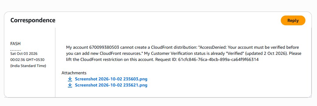 harshdalwe's tweet photo. @AWSSupport @awscloud  Please help
its more than 24Hrs!
I cannot create a CloudFront distribution. 
Request ID: 61cfc846-76ca-4bcb-899a-ca64f9f66314 https://t.co/KLXKrEd03L