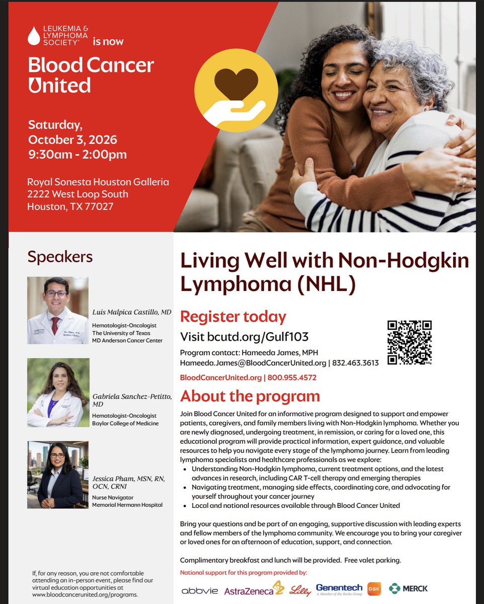 Gabetasanchez's tweet photo. So happy to speak about life after CAR-T and stem cell transplant for patients with lymphoma with so many survivors and caregivers. Such a special group and a great reminder of why survivorship matters so much.
@BloodCancerUtd https://t.co/xhJxJizRkB