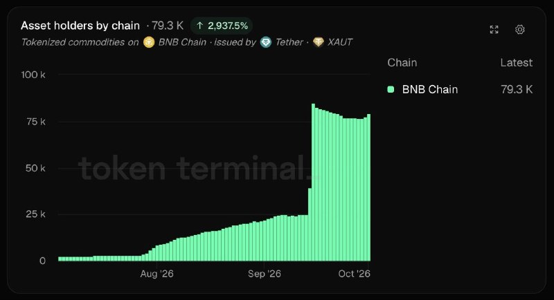 Pumpfunbot_dev's tweet photo. 📊 Markets: Tether’s tokenized-gold XAUT has 79.3K holders on BNB Chain, up roughly 29x over three months. https://t.co/1M7GXX9nNQ