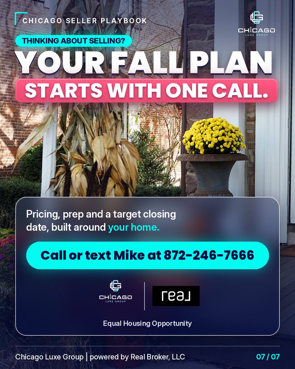 ChicagoLuxeGRP's tweet photo. Chicago listings fell 5.3% in September while the U.S. rose 5.4%. Fewer rivals, fewer price cuts, and time to close before year end. Call or text Mike at 872-246-7666. #ChicagoLuxeGroup
Chicago Luxe Group | powered by Real Broker, LLC https://t.co/pvB3nngvWa