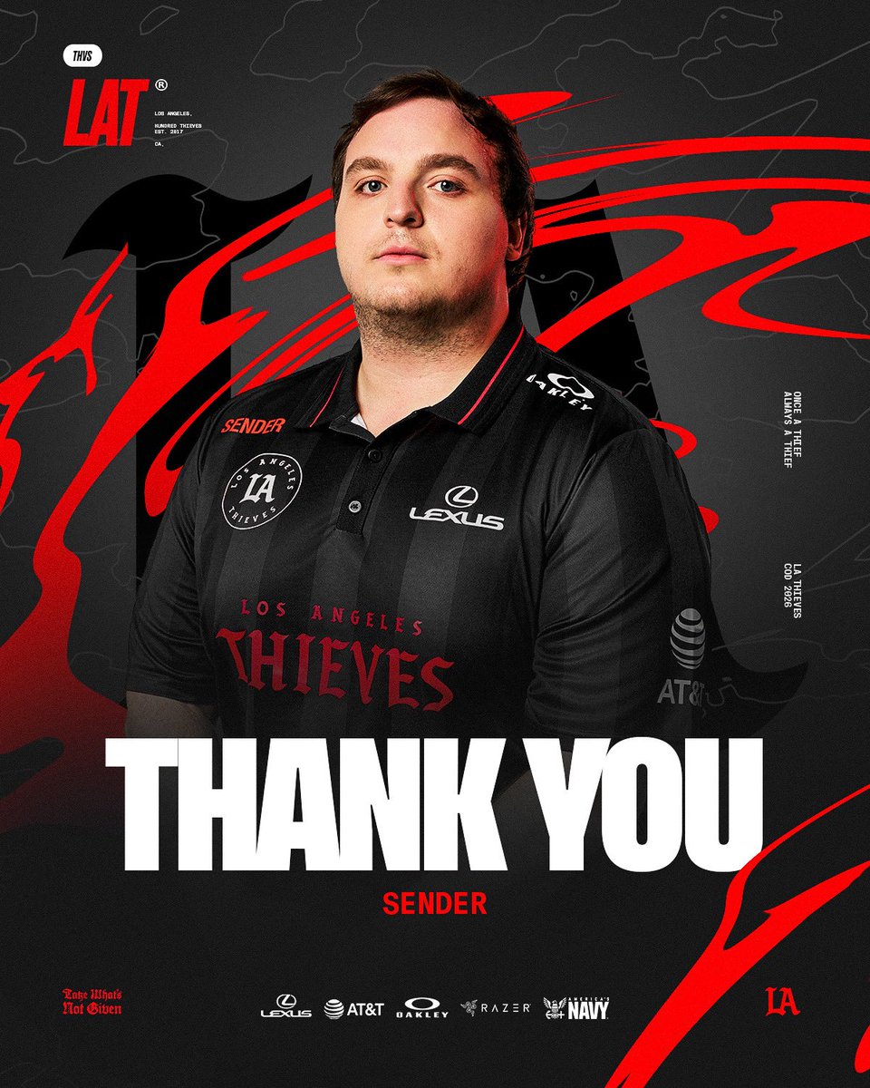 LAThieves's tweet photo. Today, we say farewell to @Sender.

Your coaching and dedication to the team have led us to three Major wins, and we can't thank you enough for everything you've done. https://t.co/B5lT5cNROl