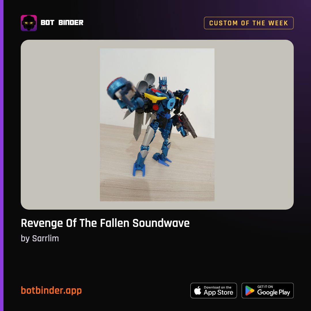 BotBinderApp's tweet photo. 4 people in this app own a custom ROTF Soundwave by Sarrlim and honestly that's terrifying. "I am a recorder of all things." Same, Soundwave. Same.

https://t.co/yjvkGHxUKc
#Transformers #TransformersCustoms

Show off your own customs? Join us on Bot Binder. https://t.co/jPLPquhh6p