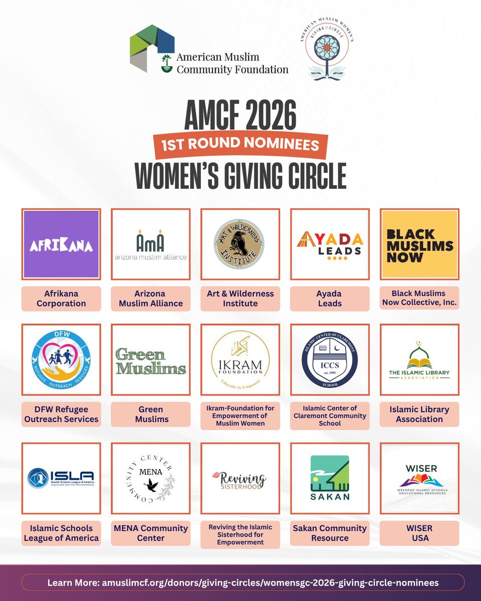 AMuslimCF's tweet photo. ✨15 nonprofits. One community-powered giving circle. And Round One is here!
✨Meet all 15 candidates and learn more about their work:
https://t.co/QEN1DfNhOm
#AMCF #WomensGivingCircle #MuslimPhilanthropy #CollectiveGiving #MuslimNonprofits https://t.co/xASCgaVgPp