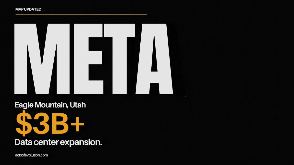 actsofevolution's tweet photo. MAP UPDATED: Meta is expanding Eagle Mountain, Utah. Investment in the state is now above $3 billion.

Also on the map: more than 1.7 GW of clean power and 600 MWh of storage, across 13 Utah sites.

https://t.co/AxlzbWAodK https://t.co/TQfeHEapqs