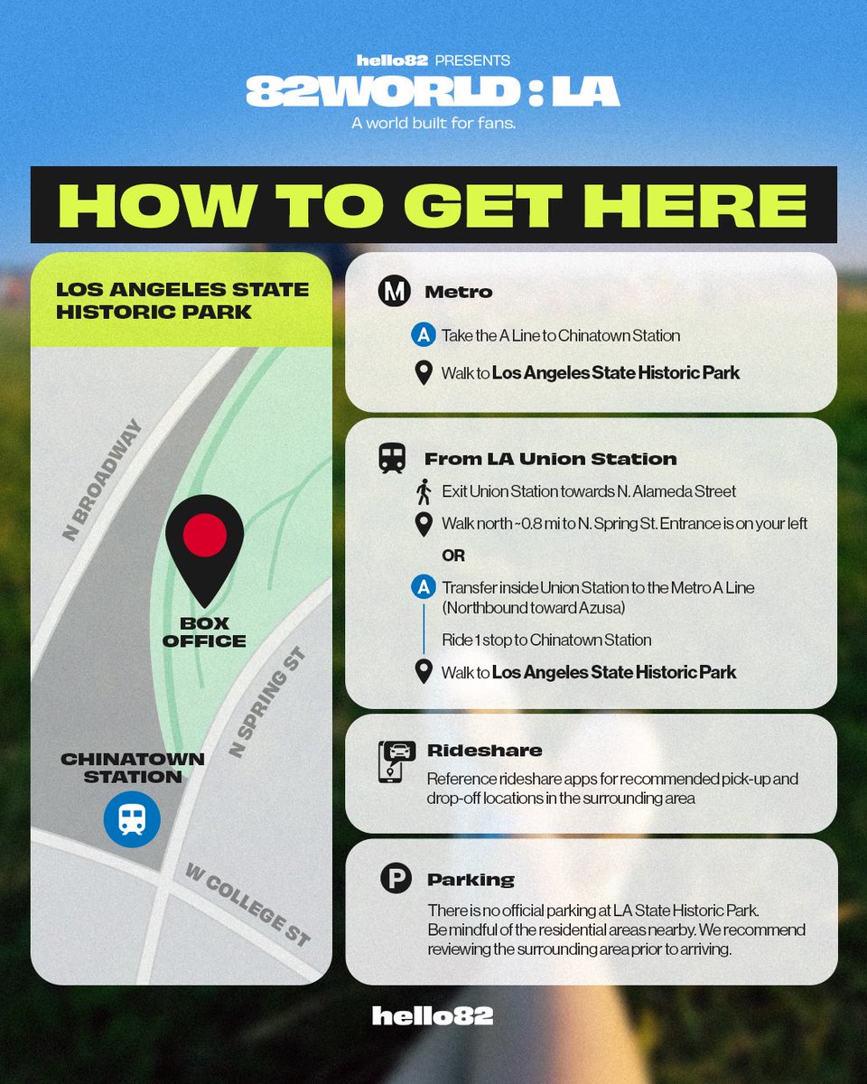 hello82PRESENTS's tweet photo. LA, are you ready for 82WORLD : LA? 👀✨
But first.. swipe to catch all the info you NEED to know before the fun begins!

🎟️ TICKETS AVAILABLE NOW!
🔗 https://t.co/pJakhVlD3K

🗓️ October 17-18, 2026
📍 LA State Historic Park

#82WORLD #82WORLDLA #hello82PRESENTS #hello82 https://t.co/N8eiGLwcSI