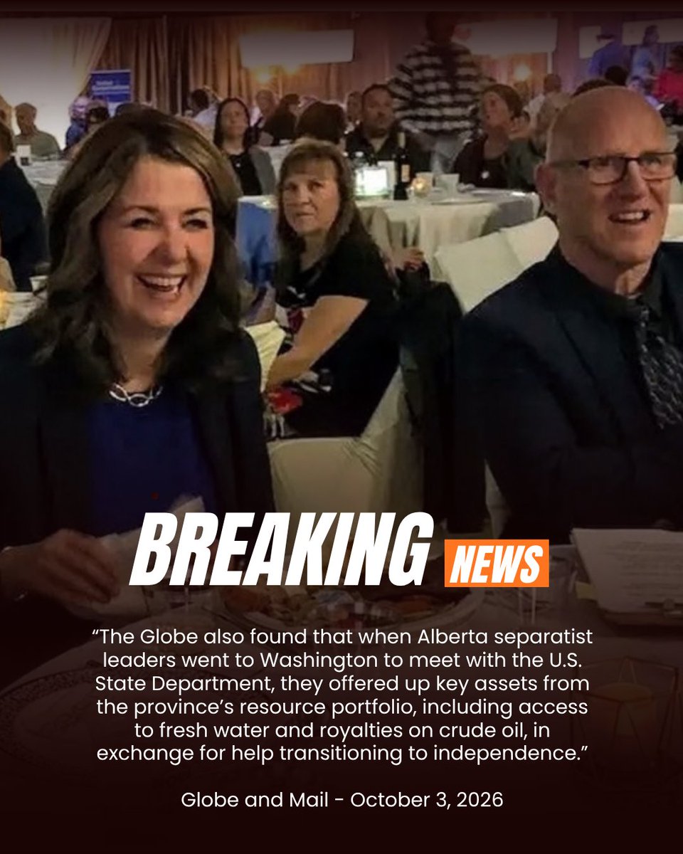 albertaNDP's tweet photo. Danielle Smith gave the separatists everything they wanted. Did she know her separatist friends were trying to give the U.S. the resources that belong to all Albertans? Mitch Sylvestre is pictured to the right of Smith and remains the president of the Bonnyville-Cold Lake-St. Paul United Conservative Party (UCP) constituency association.
Danielle’s own party members were conspiring with Americans and selling Albertans out to become the 51st state, behind closed doors. When will Danielle do what’s best for the province and the country and kick them out of the UCP?