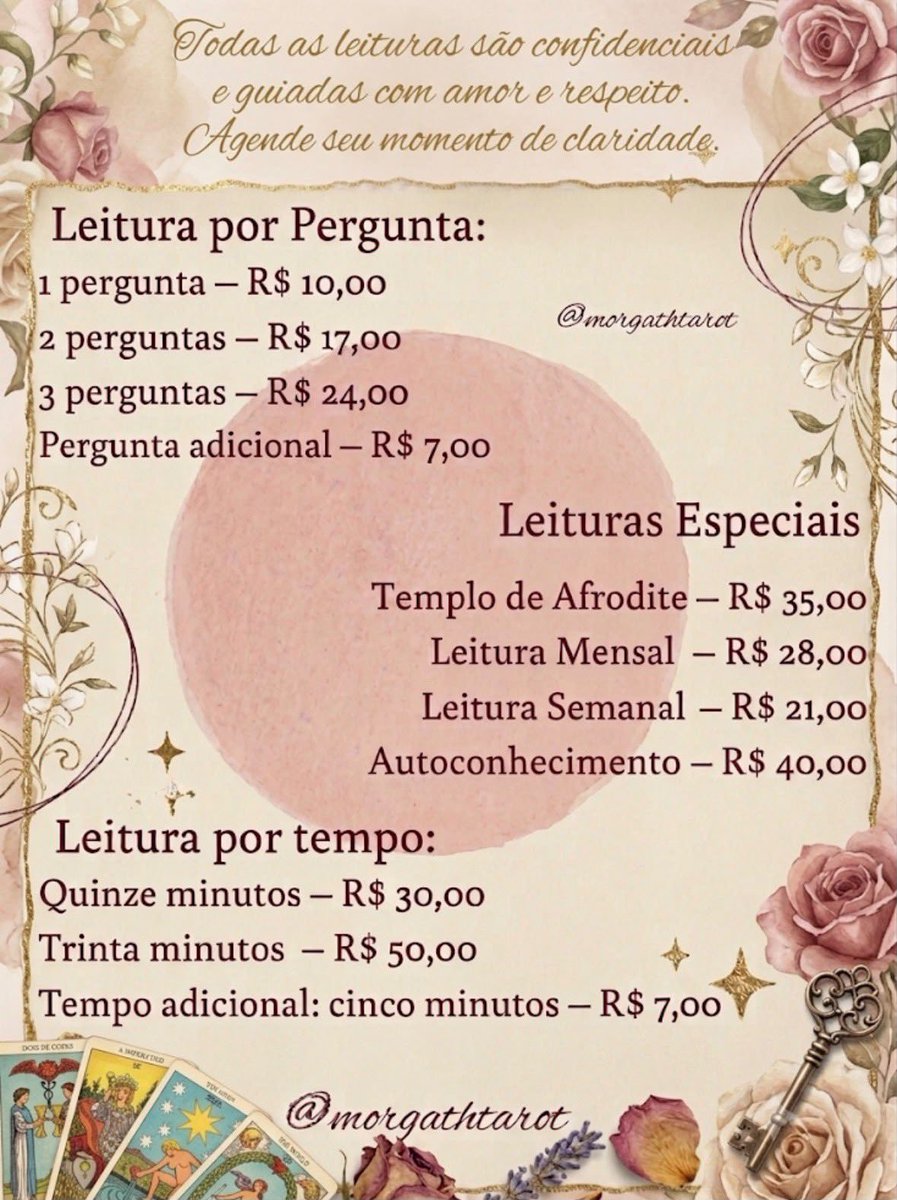 Morgathtarot's tweet photo. mesa esta aberta ate as 18 🪷

leituras imediatas e/ou por fila

 me chama na DM! 💌

📫: tarot, taro, leitura, cartas, taróloga, cartomante, previsão, oráculos, amorosa, consulta https://t.co/AQixRJoBCf