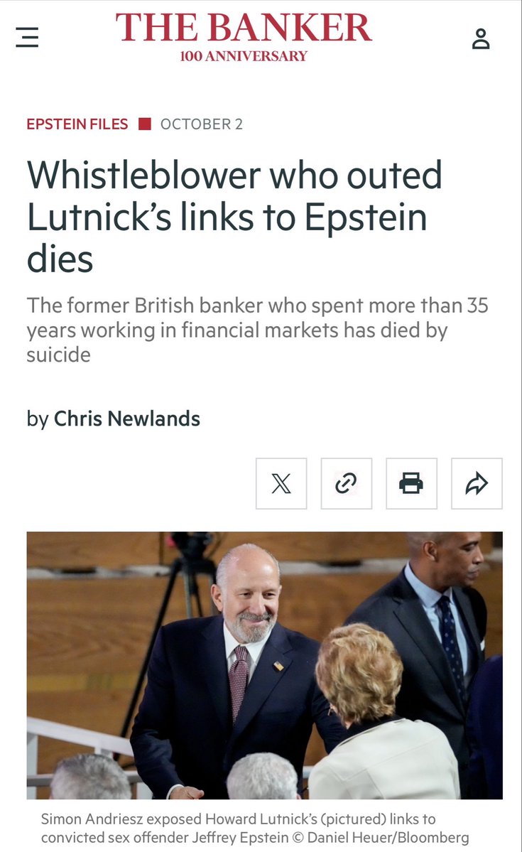thallucination8's tweet photo. Former managing director at BGC Group/British banker-turned-whistleblower Simon Andriesz, the man who told the FBI about Lutnick/BGC’s “financial irregularities,” fraudulent 9/11 charity, and revealed Lutnick’s business partnership with Epstein in Adfin, has been found dead. https://t.co/tGEpQ60S9p