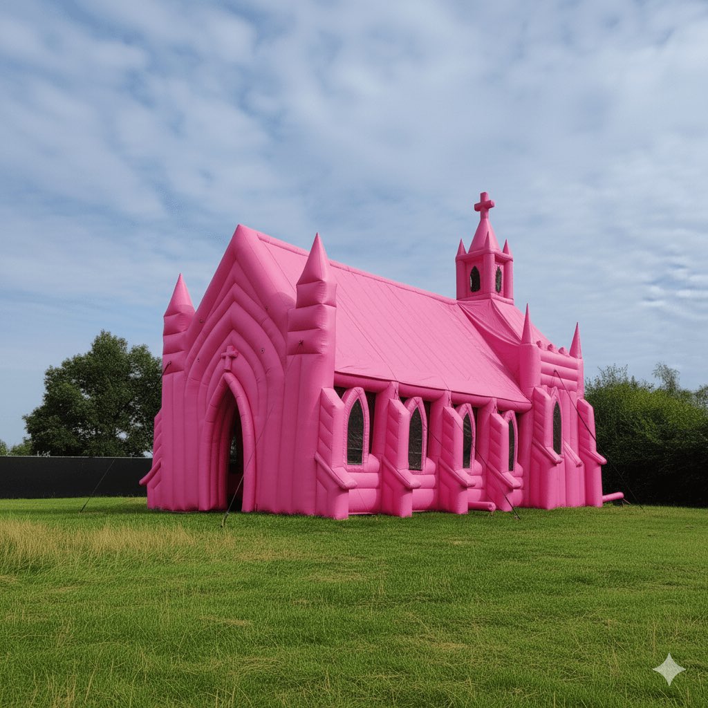 enigmacuration's tweet photo. Inflatable Pink Church sold by Klick Memories a Netherlands based service company.

Available for pop-up weddings https://t.co/JuAJ1NGsRH