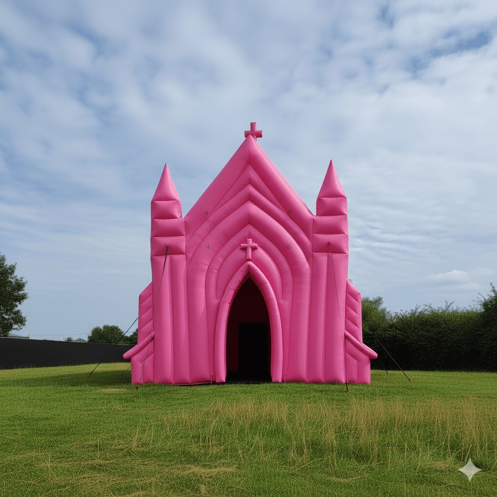enigmacuration's tweet photo. Inflatable Pink Church sold by Klick Memories a Netherlands based service company.

Available for pop-up weddings https://t.co/JuAJ1NGsRH