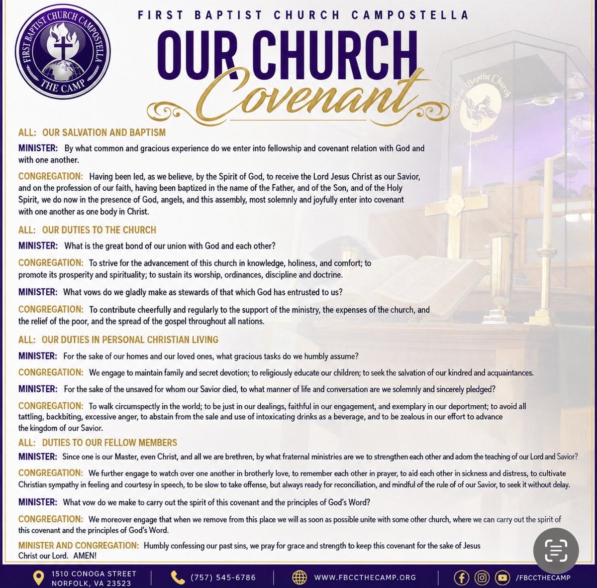 FBCCampostella's tweet photo. Join Us for Sun Morning Worship at 11AM!
🗓 Oct., 4, 2026
📍 FBCC – Norfolk, VA

🍽 Youth &amp; Adult Sunday School – 9:30 AM (Continental Breakfast Served!)

~It’s COMMUNION/FAMILY Sunday~

The Year Of: “Foward Focus”
💜🖤💜
#ForwardFocus2026
#FBCC2026
#TeamFBCC
#October2026 https://t.co/W9JT6LZqp0
