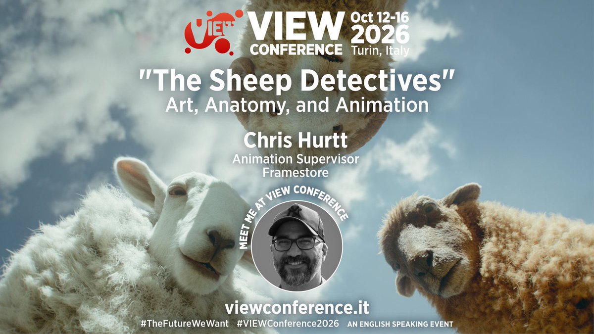 ViewConference's tweet photo. @ViewConference announces a talk by @Framestore’s Animation Supervisor, #chrishurtt, about, ‘“The Sheep Detectives: Art, Anatomy, and Animation.”

https://t.co/rMW7idchW3

#viewconference2026 #thesheepdetectives #animation #vfx #film #art #ai #games #digitalart #storytelling #cgi https://t.co/vA6Ye6Mi49
