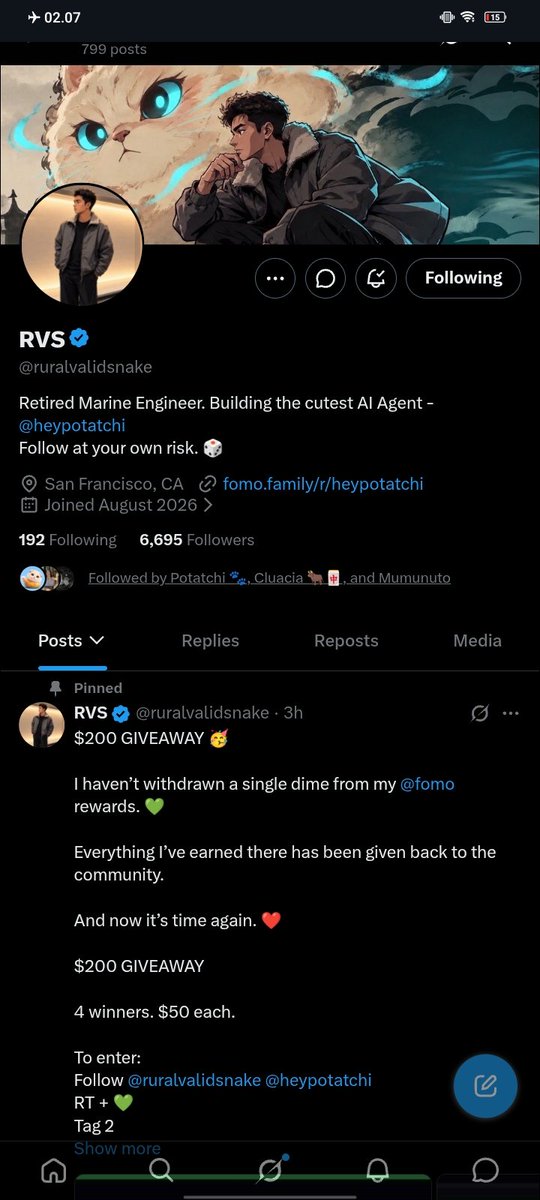 0xExplorlll's tweet photo. @ruralvalidsnake @fomo @heypotatchi Manifesting that $50 win! 🔥 Good luck everyone, and thank you for giving back to the community! ❤️

FOMO ID 0xgrowth99

我认为任何人都应该有机会获胜。
@elmzntet 
@memechan_MOD https://t.co/NhA8F76ftW