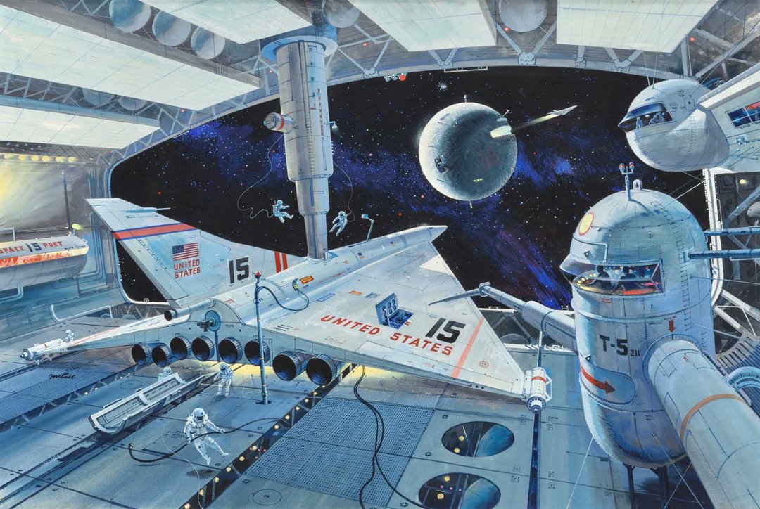 SciFiArchives's tweet photo. "Prepping for a voyage to Mars", painted by Robert McCall for Life magazine, October 1964 https://t.co/VWmI8KSO28