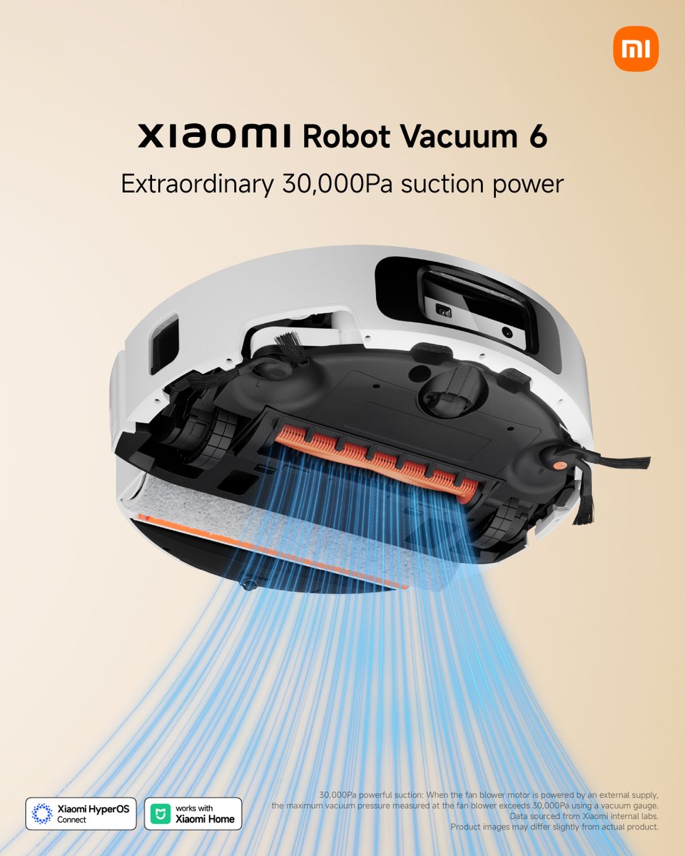 XiaomiMalaysia's tweet photo. Meet the Xiaomi Robot Vacuum 6! From hard-to-reach edges to tricky obstacles, it’s designed to keep your floors cleaner with less effort ✨
📌 Get yours now: https://t.co/WUN7iHcUWs
#XiaomiMalaysia #XiaomiRobotVacuum6 #SmartTechAppliances #SmartLiving https://t.co/kv1Jn7cM4F