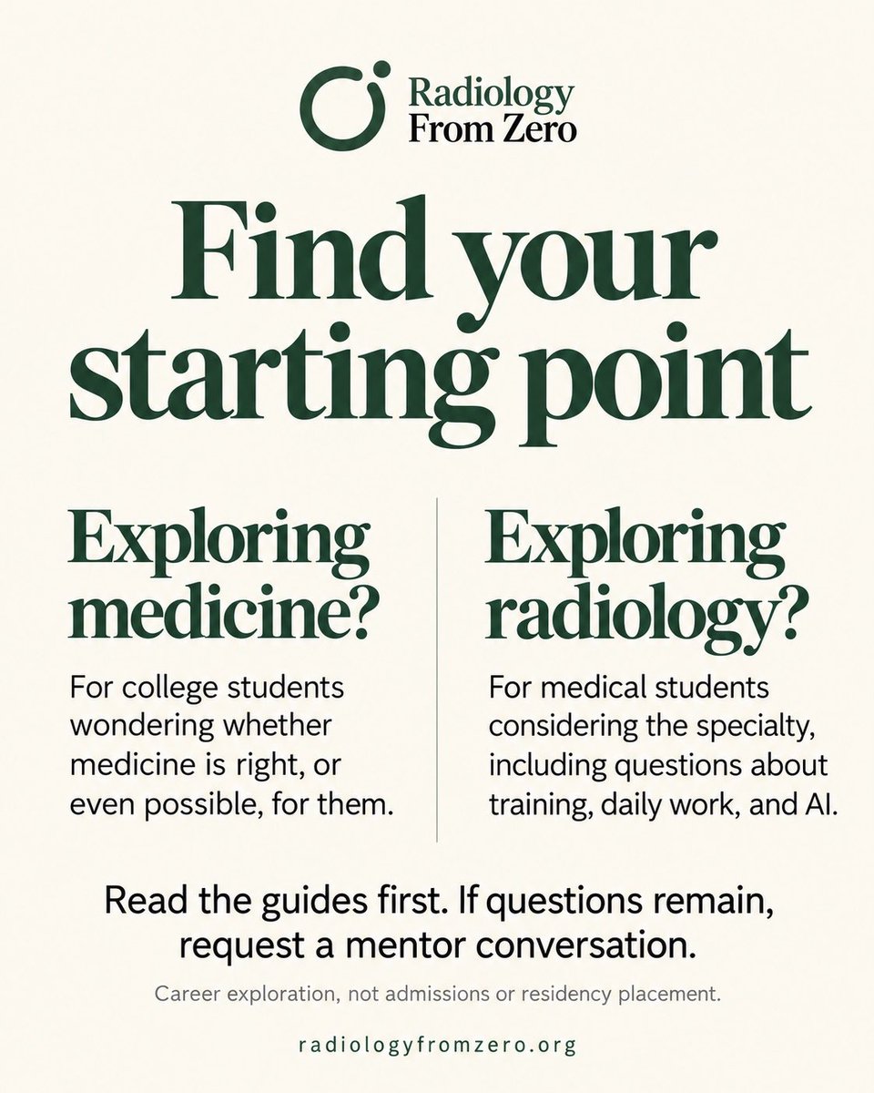 Troyng99's tweet photo. Introducing Radiology From Zero: free guides and mentor conversations for medical students exploring radiology and college students exploring medicine.

Residents, fellows &amp; physicians: volunteer for a 15–20 min conversation. Please share!

https://t.co/fCQDnAv5Jb https://t.co/skk9KdzUlD