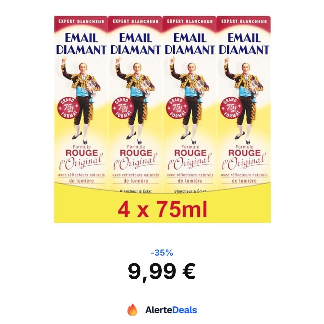 AlerteDeals's tweet photo. Promo Amazon :
9,99€ au lieu de 15,39€ (-35%)
Le dentifrice culte Email Diamant Formule Rouge pour un sourire éclatant immédiat, une haleine ultra fraîche et des dents plus lisses jour après jour (lot de 4 tubes). 🦷
Lien en 1re réponse 👇
#publicité #bonsplans #amazon https://t.co/cVuVLUFm7X