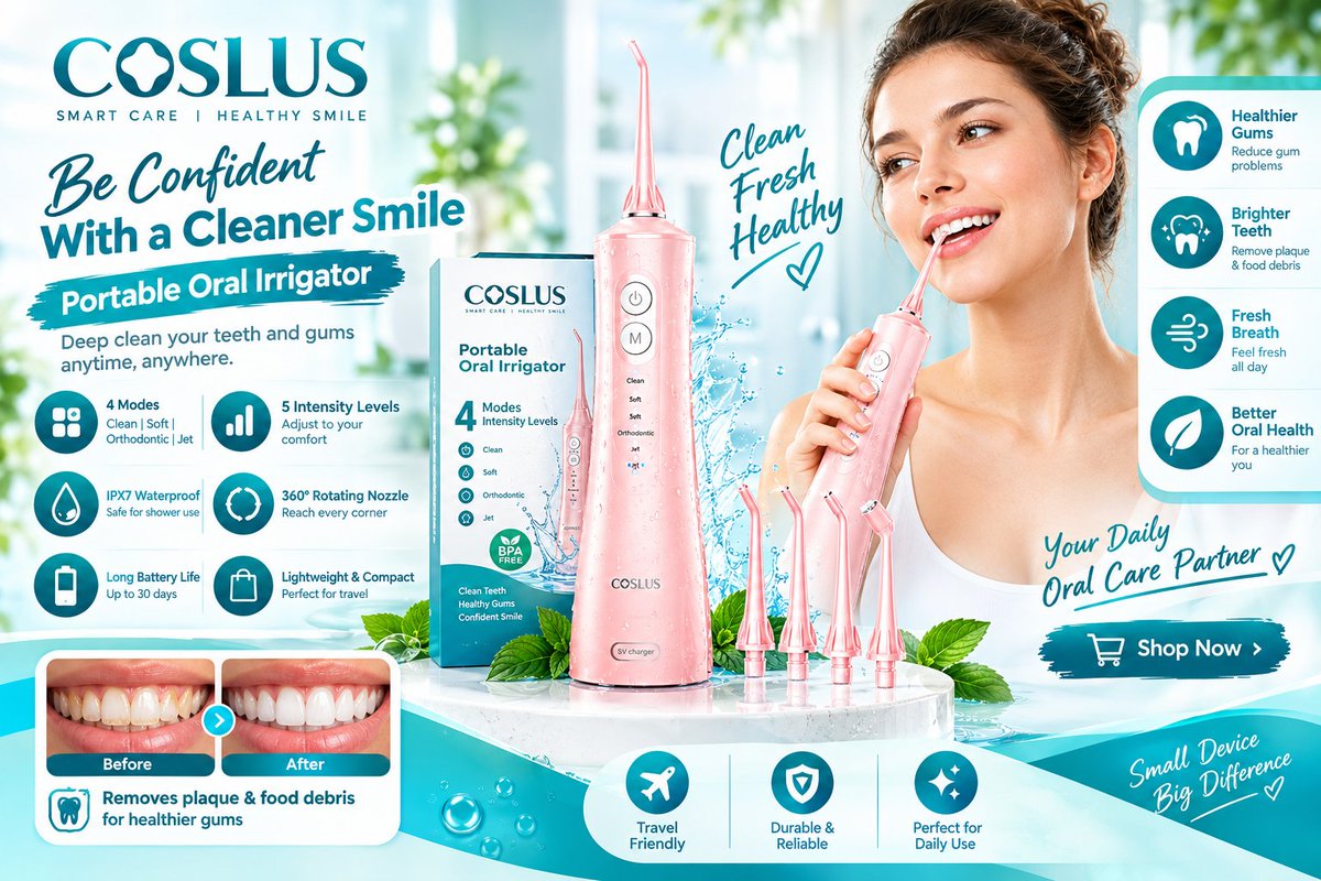 sayed_pk's tweet photo. 🦷✨ COSLUS C50 Water Dental Flosser
✔️ ADA Accepted✔️ 4 Modes + 5 Power Levels✔️ Cordless &amp; Rechargeable
🌿 Helps remove plaque &amp; support gum health
⭐ 4.4/5 Rating
🚨 Limited Stock!📩 Inbox Now to Order
🔗 https://t.co/7WZkugYAPl
#COSLUS #WaterFlosser #OralCare #OrderNow https://t.co/AMUOKvQcv8