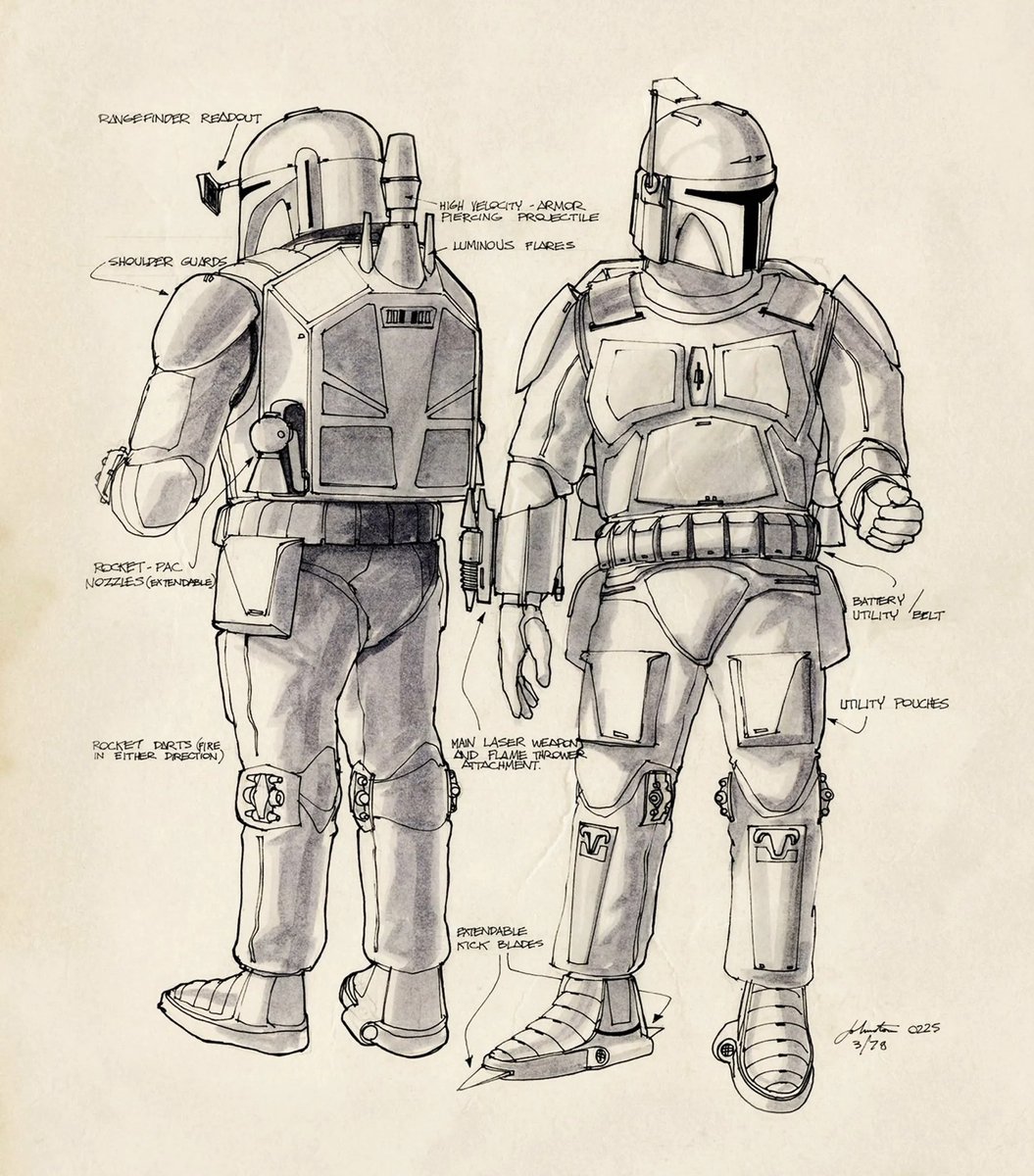 SciFiArchives's tweet photo. Boba Fett’s original design by Joe Johnston from 1978. One of the coolest character designs in sci-fi history. https://t.co/hXcJjdFQwc