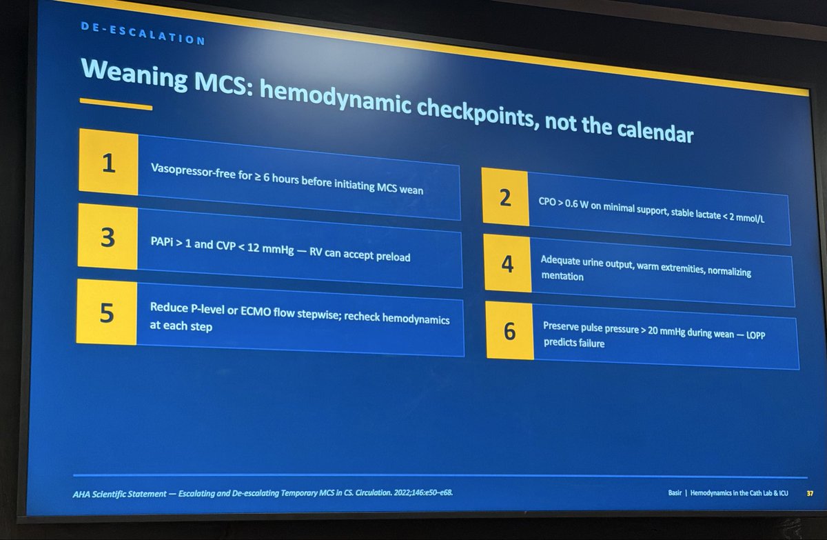 Shikha_Cardio's tweet photo. Some of my favorite slides from today’s Boot Camp:
♥️ Early Lactate Check
♥️ Knowing when to escalate 
♥️ When to wean off MCS?
♥️ Differentiating AMI-CS from HF-CS
#CSBootCamp2026 
@CanteyEric @Babar_Basir @RyanMadderMD @AhmadJabri8 @LAuroraMD @DrJayMohan https://t.co/ws5f9UEQwW