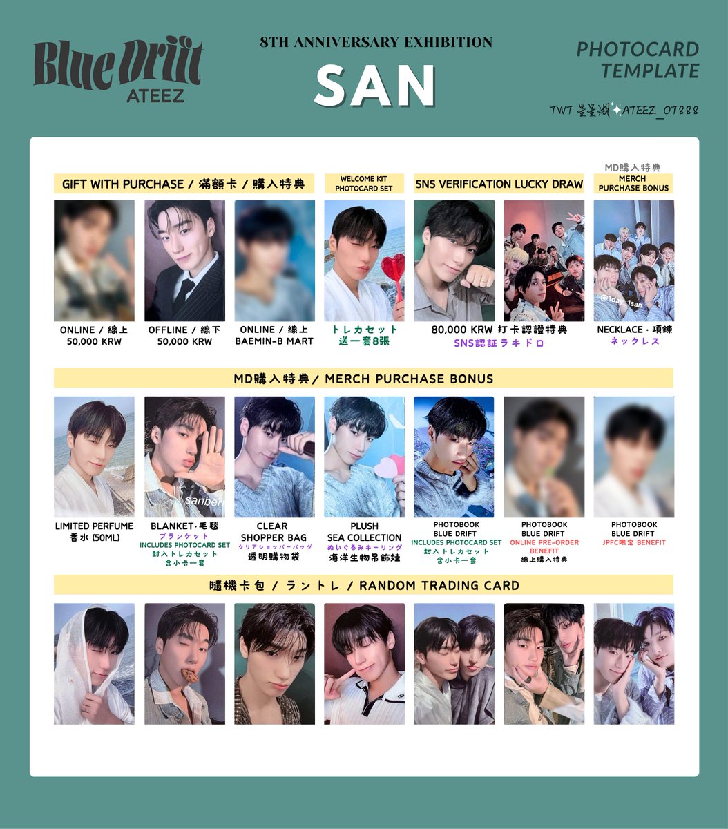 ateez_ot888's tweet photo. 🌊ATEEZ 8th Anniversary Exhibition : Blue Drift
📌メンバー別トレカ一覧 (Member ver.)
SAN．MINGI．WOOYOUNG．JONGHO https://t.co/fSRfifbC1h